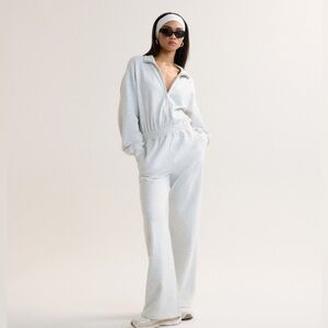 Abercrombie & Fitch Long Sleeve Half Zip Jumpsuit Gray Medium Petite